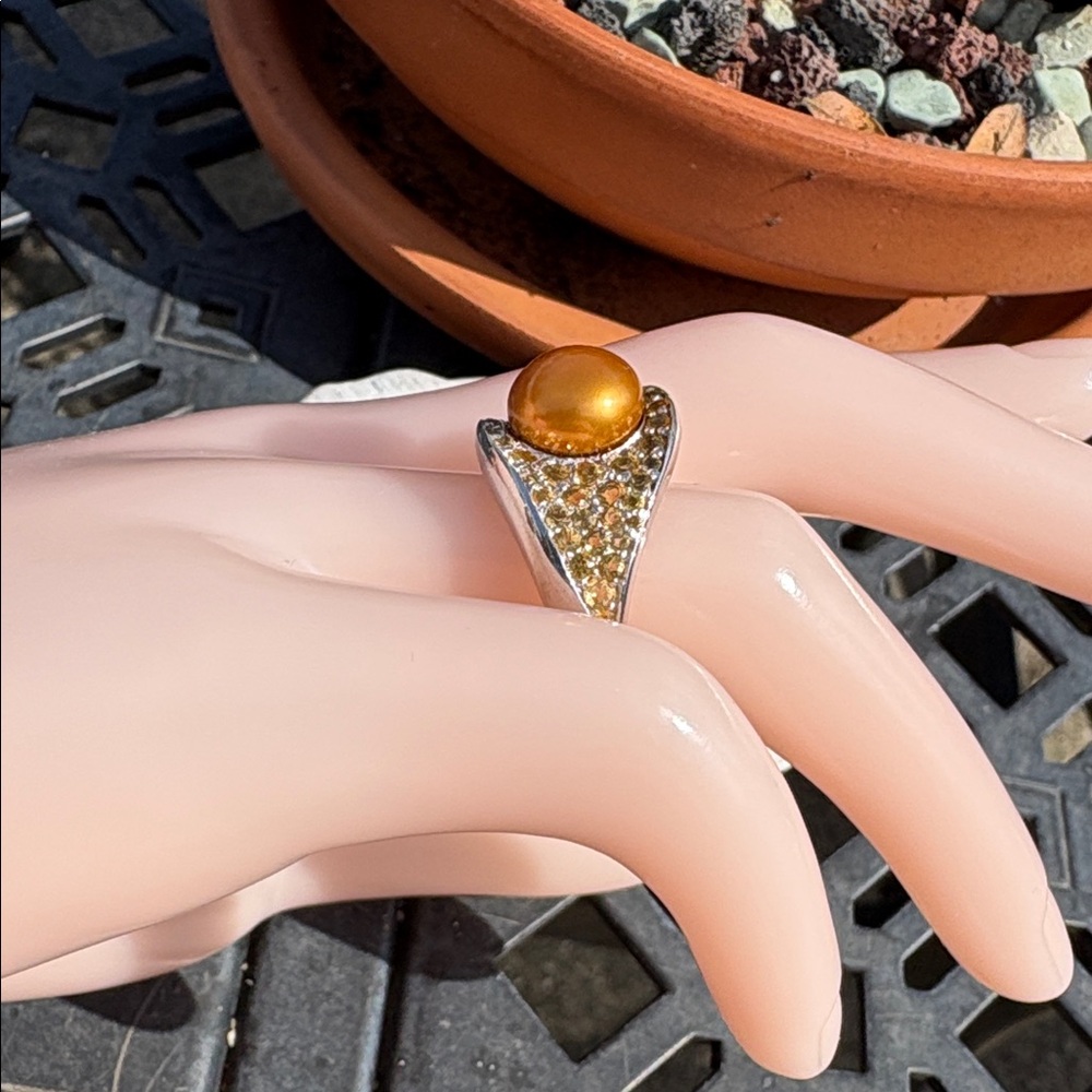 Honora Golden Pearl 9.5mm & Citrine Sterling Silver Statement Ring Size 8 - Picture 8 of 12